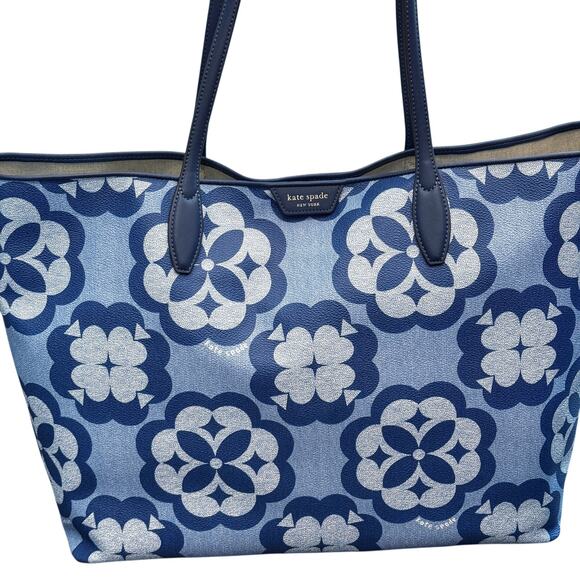 Kate Spade Tote Bag Womens Large Blue Spade Flower Monogram Outerspace KF650 NWT - Picture 6 of 14
